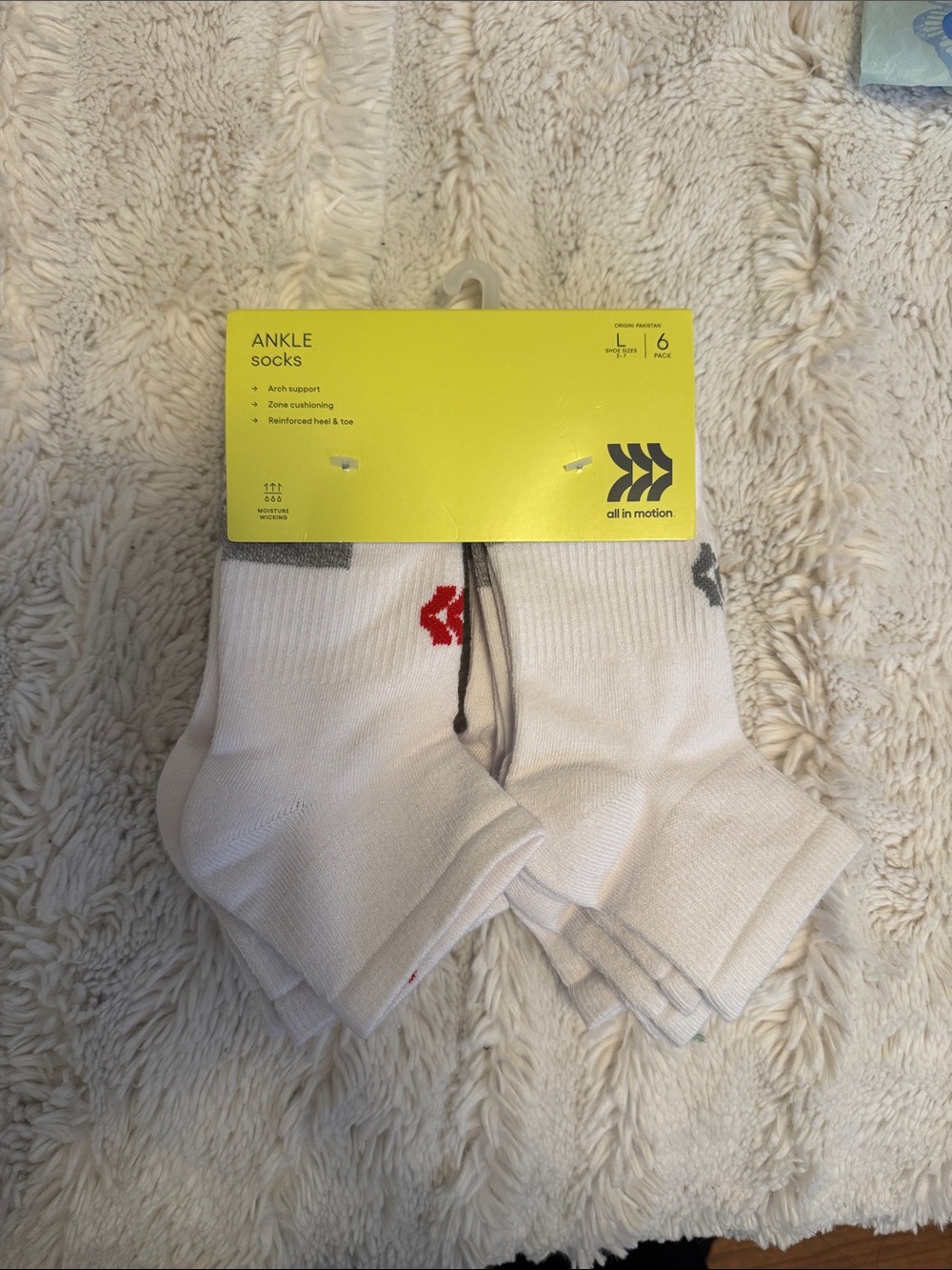 all in motion White Ankle Socks with Red Accent - 6 Pack